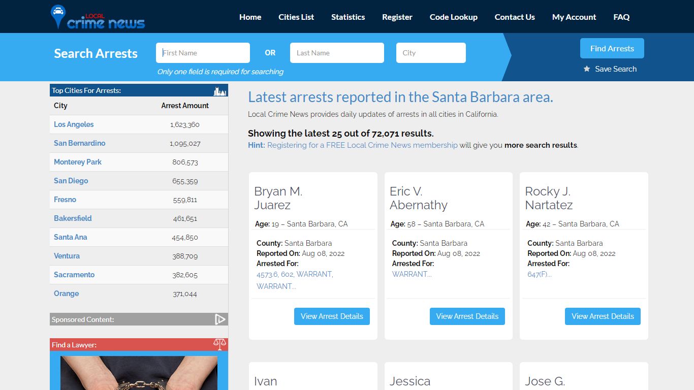 Santa Barbara California Arrest Records | Local Crime News
